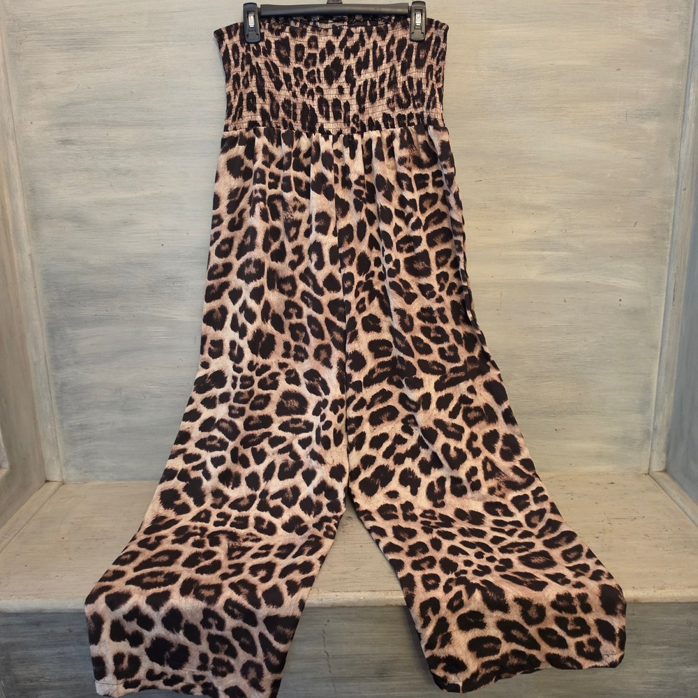 Shein Curve Strapless Leopard Print Wide Leg Jumpsuit Size 1X Good Condition - Picture 5 of 5